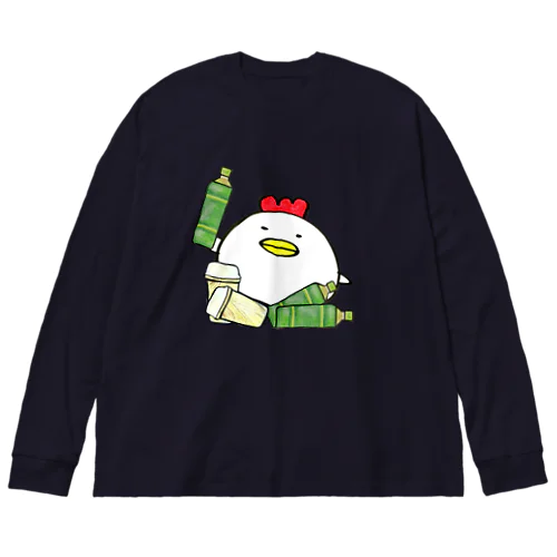 飲んだくれにわとり ビッグシルエットロングスリーブTシャツ