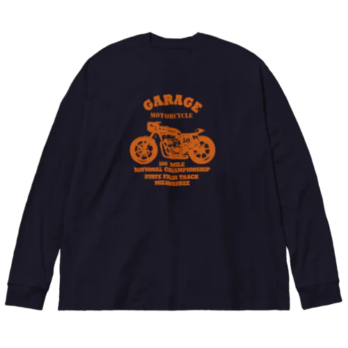 武骨なバイクデザイン orange ビッグシルエットロングスリーブTシャツ