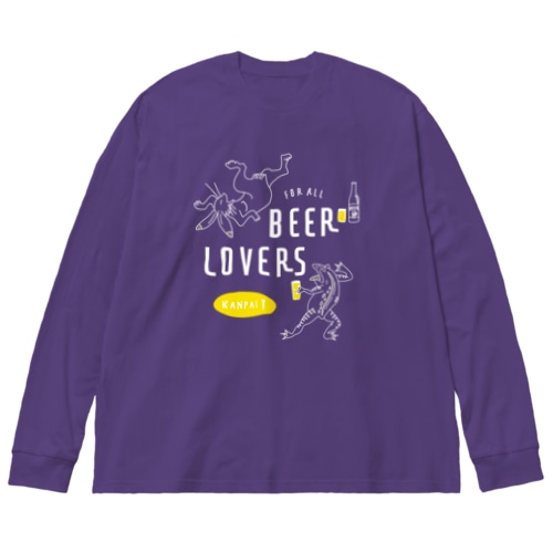 名画 × BEER（鳥獣戯画・すべてのビール好きのために）白線画 Big Long Sleeve T-Shirt
