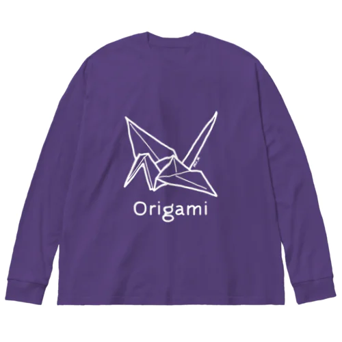 Origami (折り紙鶴) 白デザイン ビッグシルエットロングスリーブTシャツ