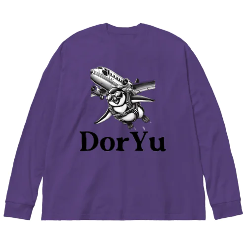 【DorYu】Flying penguins Big Silhouette Long Sleeve T-Shirt (White & Purple) Big Long Sleeve T-Shirt