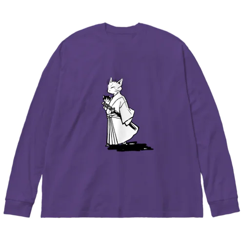 猫侍(モノクロ) ビッグシルエットロングスリーブTシャツ