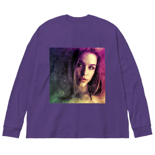 Beautiful woman with purple hair and dark brown eyes  紫色の髪と濃い茶色の目を持つ美しい女性 Big Long Sleeve T-Shirt