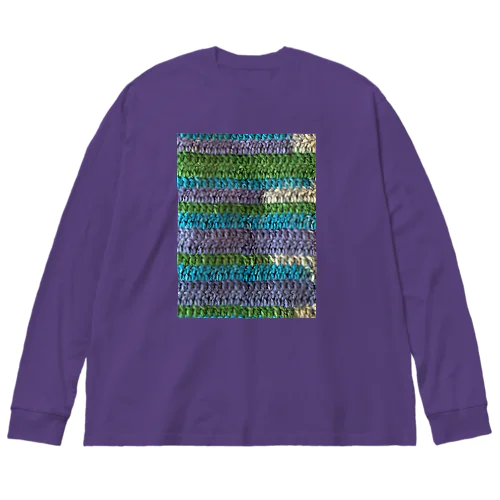 ウール毛糸 手編み柄 カラフル ブルー系 Big Long Sleeve T-Shirt