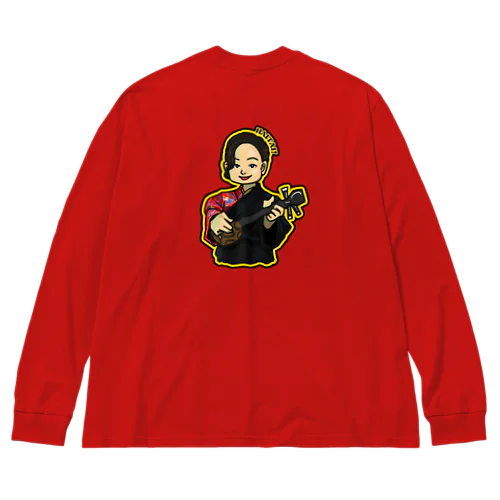 沖縄三線　RED【YUKATEN】 ビッグシルエットロングスリーブTシャツ