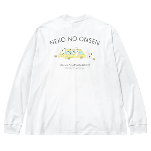 猫の温泉（ロゴあり背面） ビッグシルエットロングスリーブTシャツ