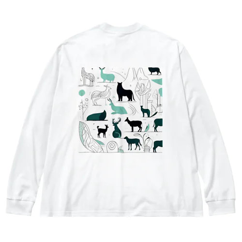 動物のシルエットや抽象的な形状を組み合わせ ビッグシルエットロングスリーブTシャツ