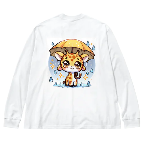 小雨の中で傘を持つ楽しそうなキリン。 Big Long Sleeve T-Shirt