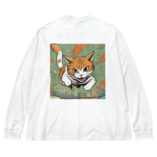 飛び掛かる猫 Big Long Sleeve T-Shirt