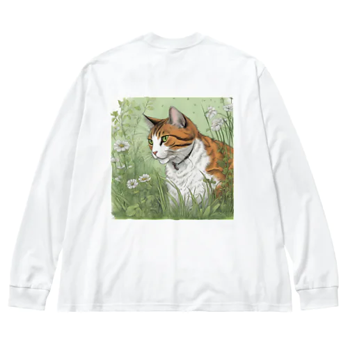 草の中の猫 ビッグシルエットロングスリーブTシャツ