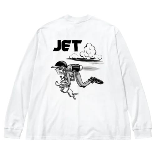 happy dog -JET- (black ink) ビッグシルエットロングスリーブTシャツ