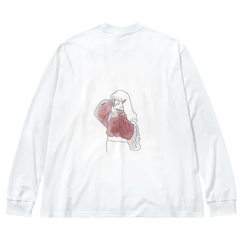 女の子×赤色 Big Long Sleeve T-Shirt