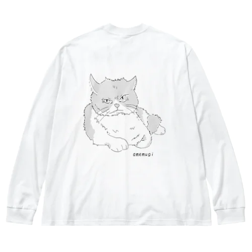 （背面）めちゃくちゃ強そうに見えるネコ。 Big Long Sleeve T-Shirt