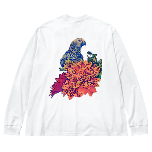 ヨウムと花 Big Long Sleeve T-Shirt