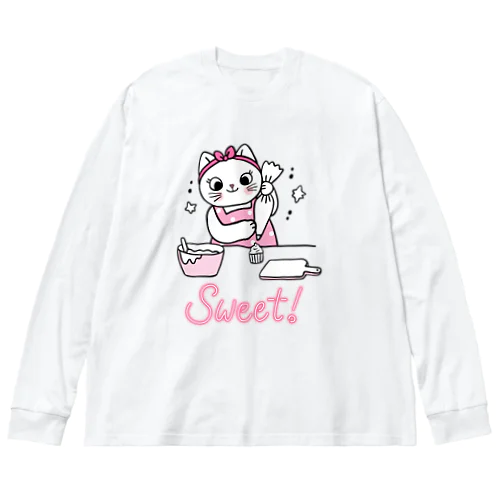 猫　お菓子づくり ビッグシルエットロングスリーブTシャツ