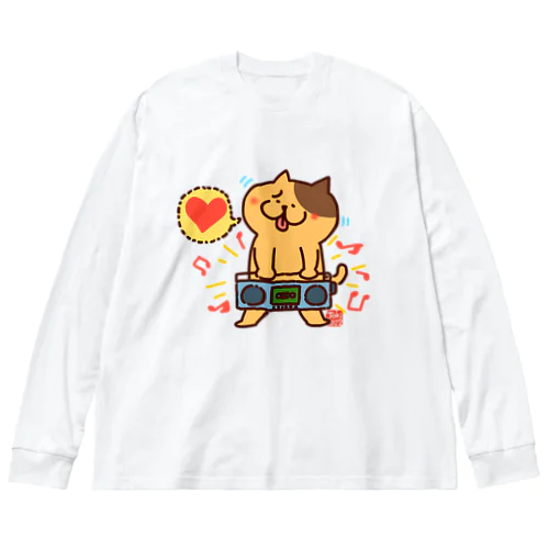 ラジカセ大好き猫 ビッグシルエットロングスリーブTシャツ