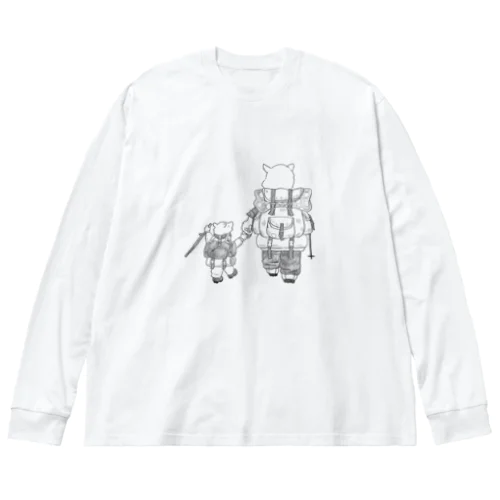 山を歩く熊親子A ビッグシルエットロングスリーブTシャツ