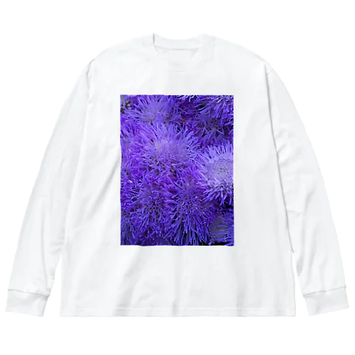 ふわふわ紫色の花 ビッグシルエットロングスリーブTシャツ