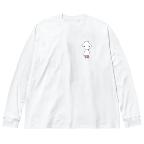 ヤギイラスト(白ヤギ) ビッグシルエットロングスリーブTシャツ