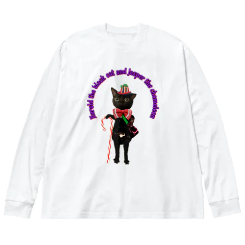黒猫のハロルドとカメレオンのジャスパー ビッグシルエットロングスリーブTシャツ