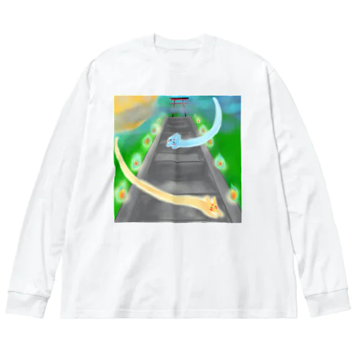 満月と鳥居と管狐 Big Long Sleeve T-Shirt