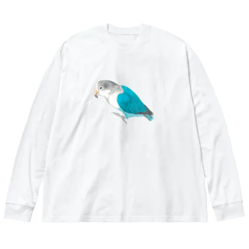 [森図鑑] ブルーボタンインコと種 ビッグシルエットロングスリーブTシャツ