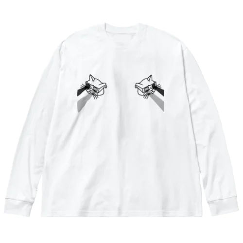 【黒・前】3D猫 Big Long Sleeve T-Shirt