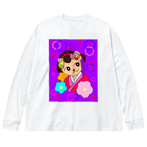 猫 舞妓さん 和柄 Big Long Sleeve T-Shirt