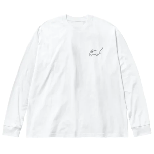 エビをくわえて逃亡するが強風に煽られ足が進まない猫Tシャツ Big Long Sleeve T-Shirt