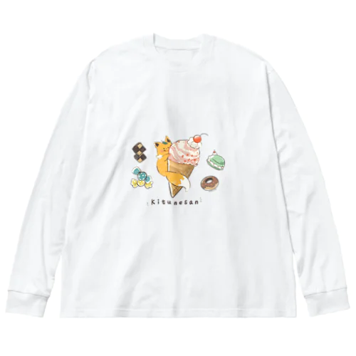 きつねさん　アイスといっしょ ビッグシルエットロングスリーブTシャツ