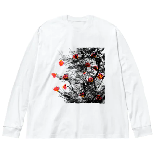 黒桜に木蓮蝶 Big Long Sleeve T-Shirt