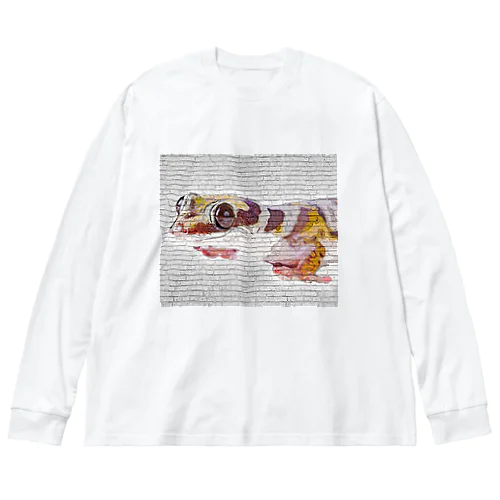 黄色と白のヒョウモントカゲモドキ - レンガブロックの背景 Big Long Sleeve T-Shirt