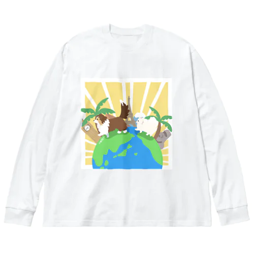 シェルティ＆ポメラニアン×世界旅行 ビッグシルエットロングスリーブTシャツ