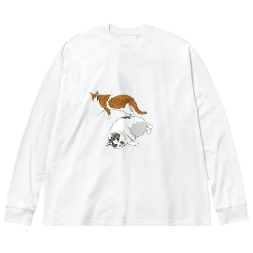 アザラシ(猫)と(白茶)トラ(猫) ビッグシルエットロングスリーブTシャツ