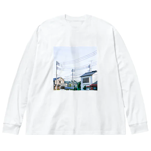 電線と家々 ビッグシルエットロングスリーブTシャツ