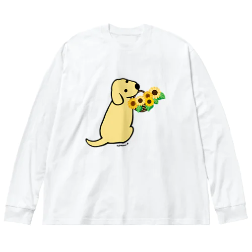 振り向くイエローラブラドールとひまわり Big Long Sleeve T-Shirt