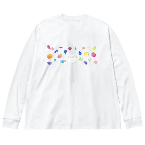 くまと花々 ビッグシルエットロングスリーブTシャツ