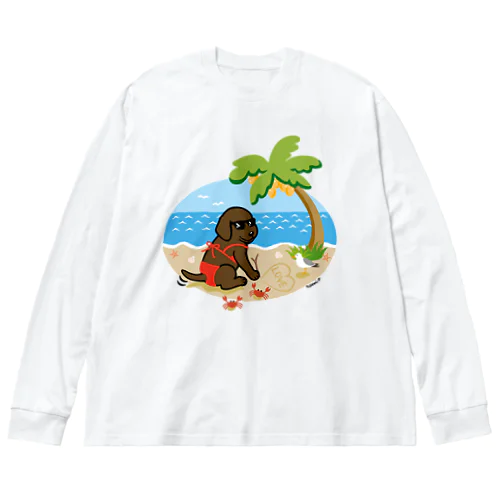 浜辺のチョコレートラブラドールビキニガール ビッグシルエットロングスリーブTシャツ