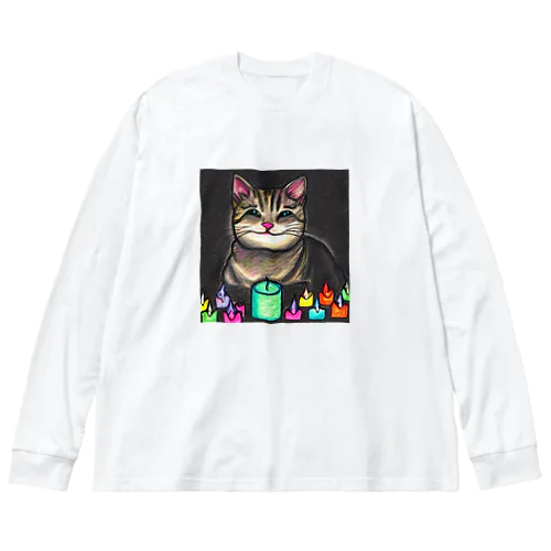 190歳になった猫のさぶろー ビッグシルエットロングスリーブTシャツ