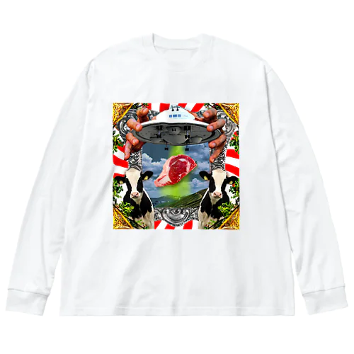 🐄🛸キャトられ肉🥩🌿 ビッグシルエットロングスリーブTシャツ