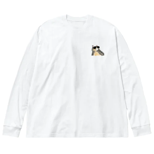 サングラスをかけた太った猫_01 Big Long Sleeve T-Shirt