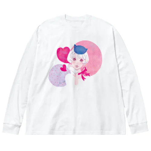 ねこ耳お帽子 ビッグシルエットロングスリーブTシャツ