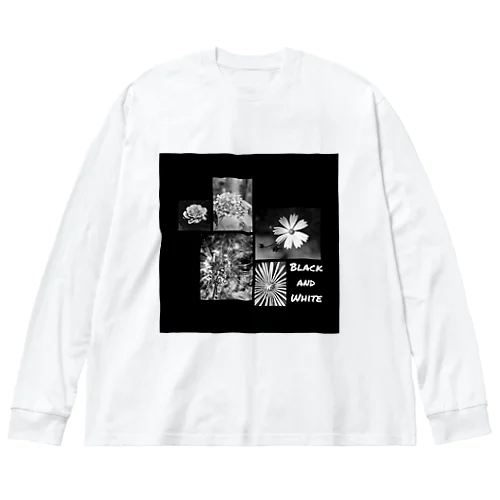 Black and White Flowers Big Long Sleeve T-Shirt