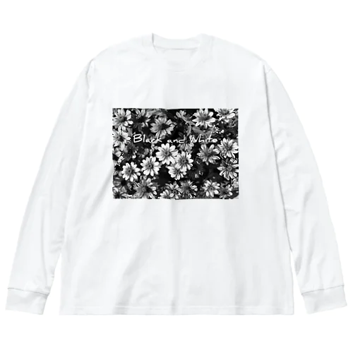 モノクロームの花 ビッグシルエットロングスリーブTシャツ