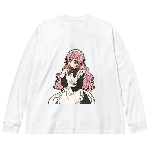 可愛いメイドさん（黒） ビッグシルエットロングスリーブTシャツ