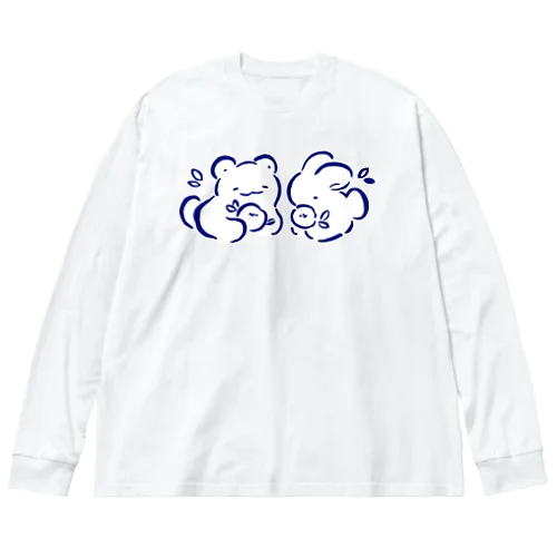 くまとうさぎと花々 ビッグシルエットロングスリーブTシャツ