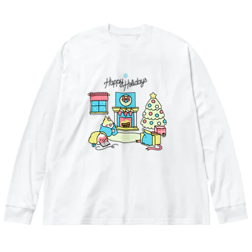 Happy Holidays コザクラインコ　オカメインコ Chubby Bird ビッグシルエットロングスリーブTシャツ