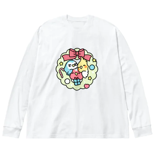  1 アイテムズ クリスマスリース コザクラインコ、オカメインコ Chubby Bird Big Long Sleeve T-Shirt