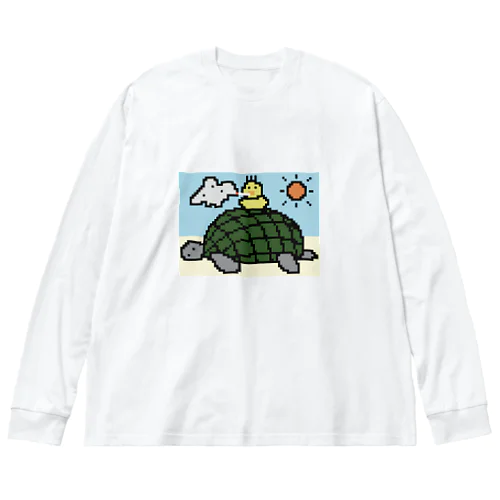 亀に乗る鳥 ビッグシルエットロングスリーブTシャツ