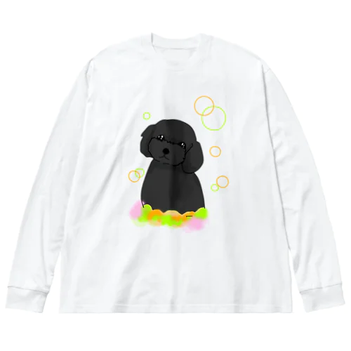 黒トイプードル　癒し犬 ビッグシルエットロングスリーブTシャツ